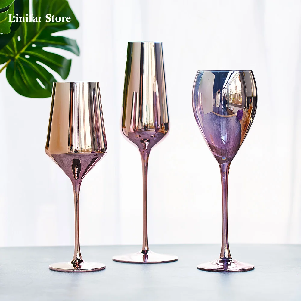 

Rose Gold Wine Glasses Set Champagne Glass Cups Luxury Electroplated Goblet Cocktail Drinkware for Party Wedding Christmas Gifts