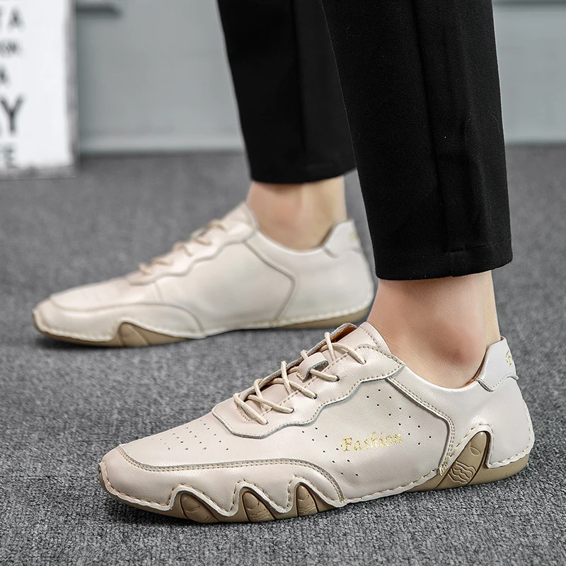 Туфли мужские из натуральной воловьей кожи дышащие лоферы без застежки Мокасины