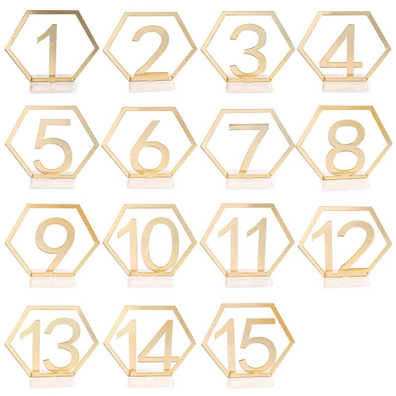 

15 Pcs Hexagon Shape Catering Decoration Table Numbers for Wedding with Holder Base