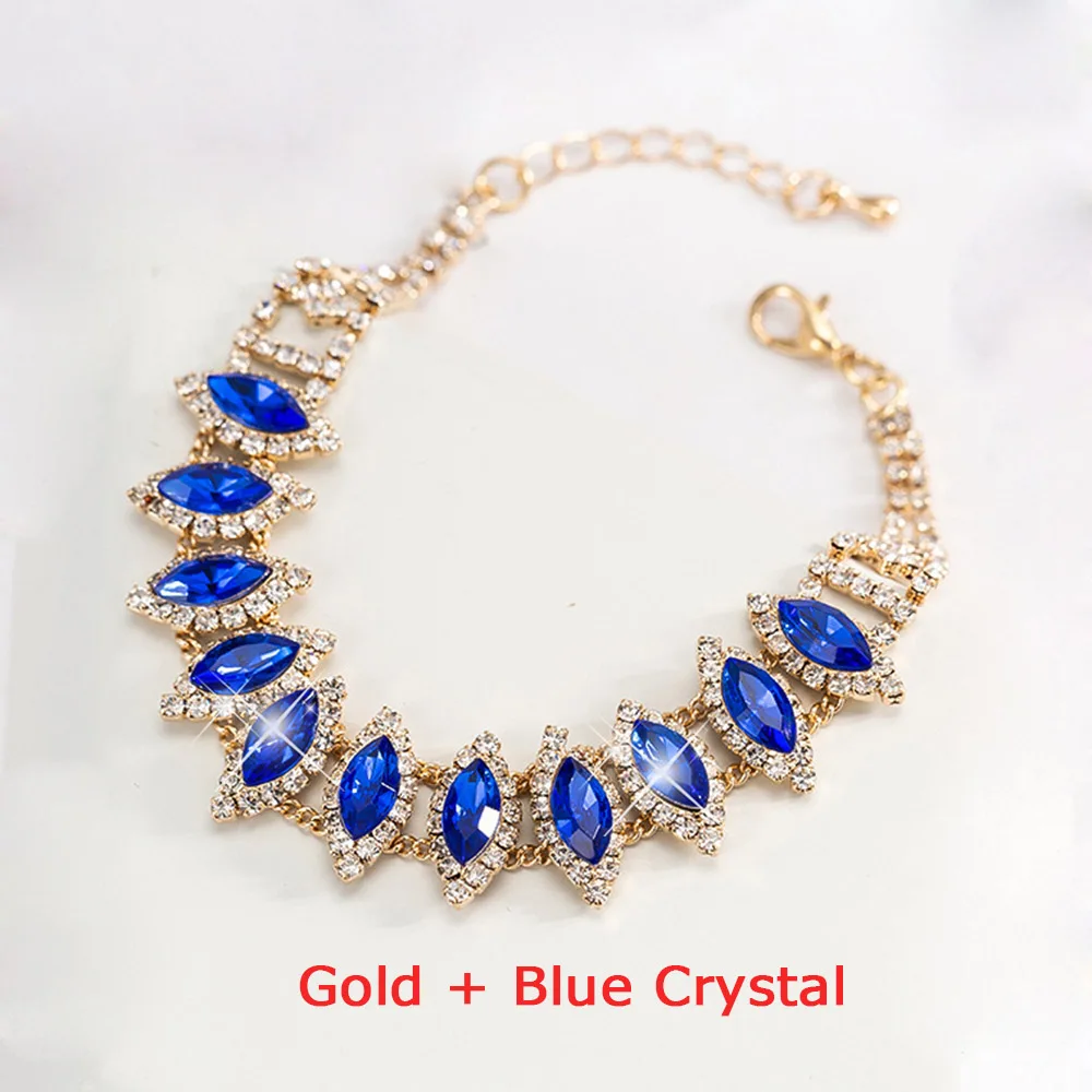 Gold Blue AINAMEISI, Роскошные браслеты с зелеными и красными кристаллами для женщин, разноцветные стразы, браслет с подвесками, вечерние, подарок, модное ювелирное изделие - Окраска металла: Gold Blue