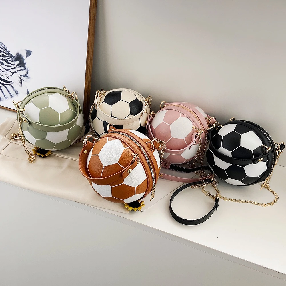 

New Fashion Round Basketball Football Shoulder Bags for Women Casual Chain Small Handbags Retro PU Leather Female Crossbody Bags
