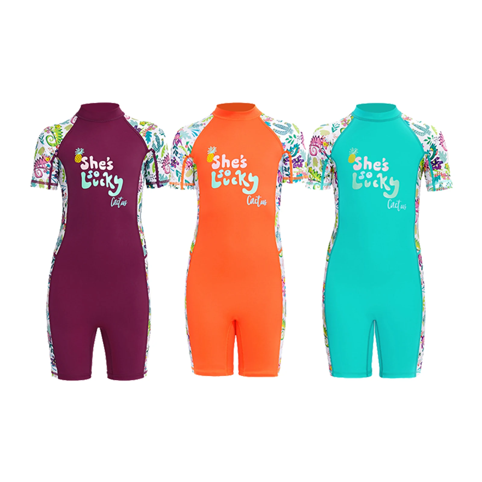 

Neoprene Kids One-Piece Swimsuit Zipper Swimwear Rash Guard Girls Solid Beachwear Short Wetsuit