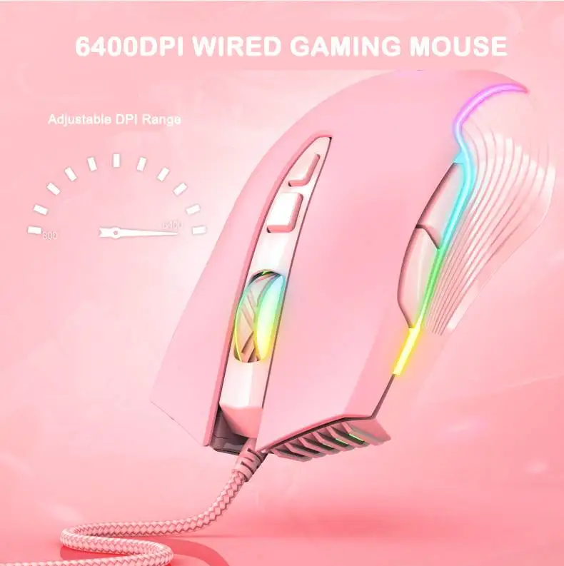 onikuma cw905 pink rgb wired gaming mouse usb game mice 7 buttons design breathing led colors for laptop pc gamer free global shipping