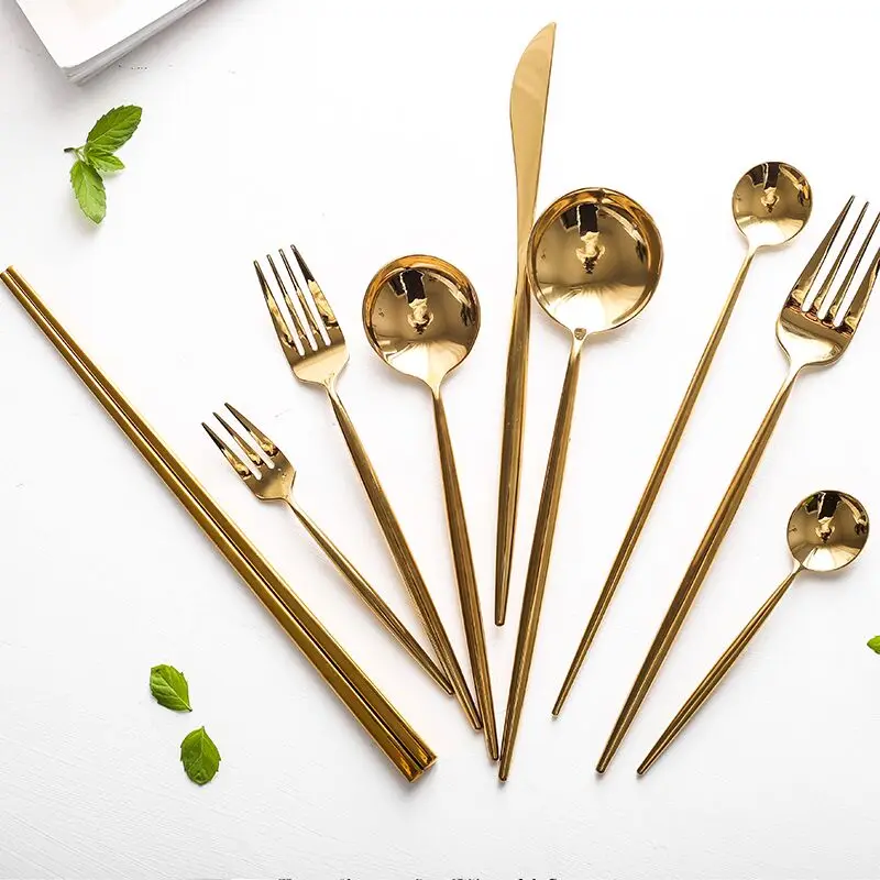 

Nordic Luxury Europe Metal Cutlery Set Reusable Utensils Knife And Fork Set Art Gold Sztucce Zestaw Home Decoration BK50CJ