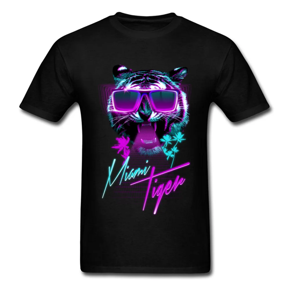 Vaporwave Miami Tiger Neon T Shirts 3D Print New Arrival Short Sleeve Loose Europe Tshirt Man 100% Cotton Fabric Camisa Clothes