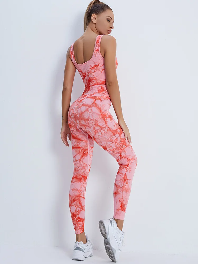 Женский однотонный бесшовный спортивный костюм из двух предметов