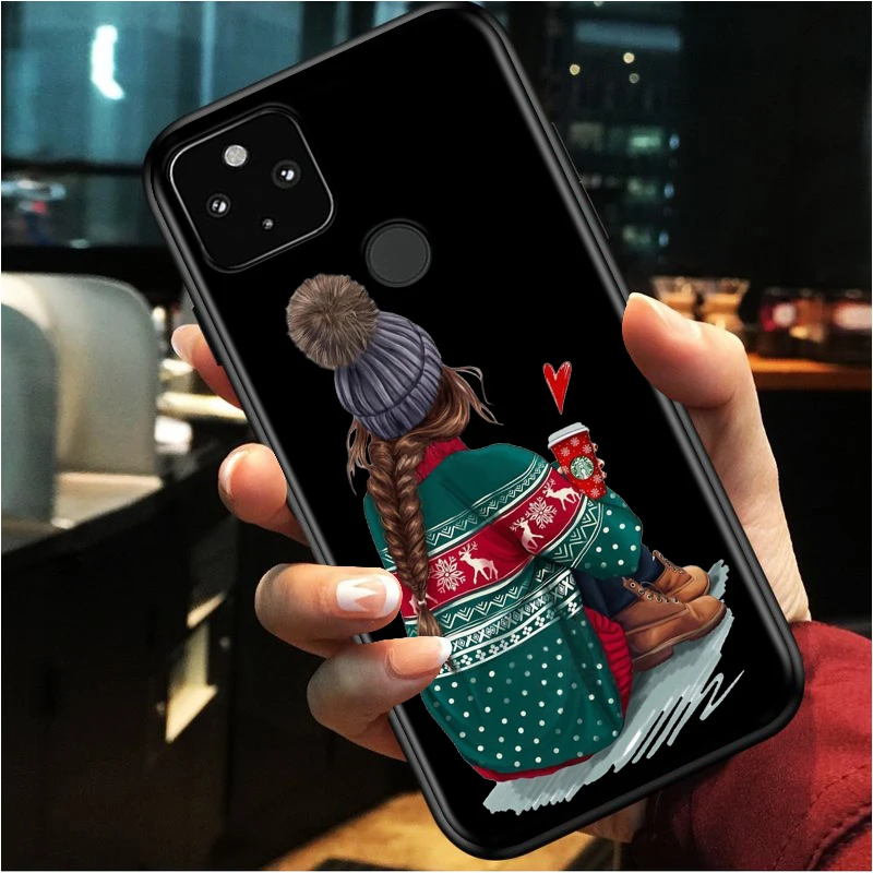 

Christmas tree girl gift Shockproof Cover for Google Pixel 5 5A 4 4A XL 5G Black Phone Case Shell Soft Fundas Coque Capa