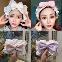 korean plush headband sweet womens lace bow band hair band for face washing and make up ladies hair accessories