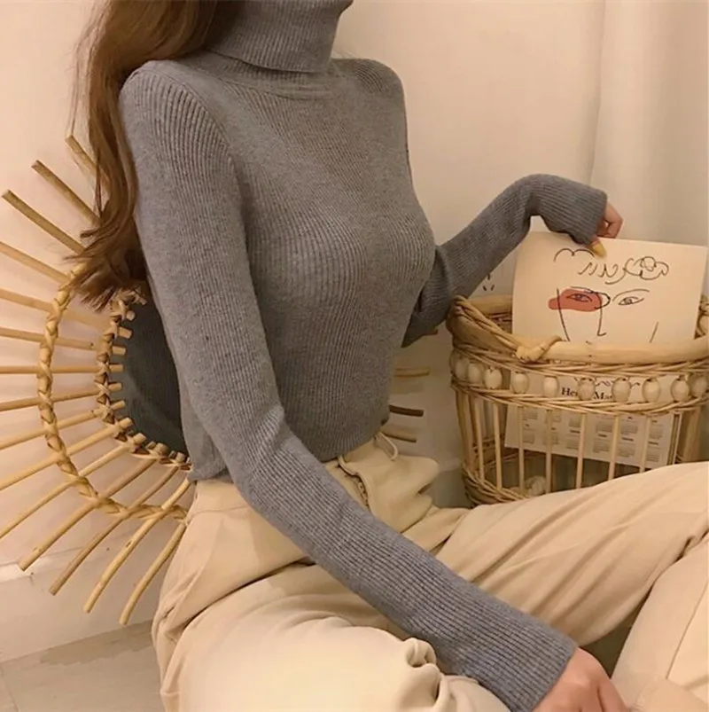 Осенне-зимний базовый свитер вязаная водолазка теплые Повседневные свитера 2021