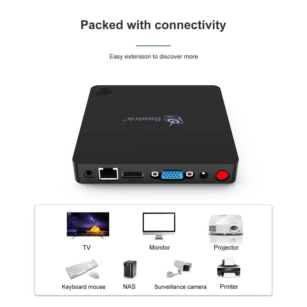 Beelink N3350 мини-ПК 4 Гб ОЗУ 64 Гб/128 ПЗУ eMMC Windows 10 2 ГГц Wi-Fi Bluetooth гигабитная LAN USB3.0 |