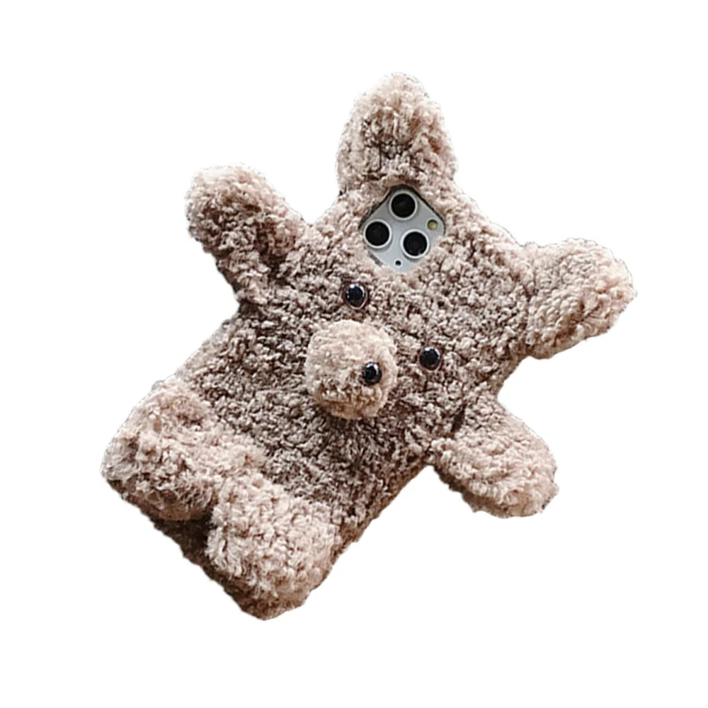 

Adorable Winter Autumn Plush Phone Case Bear Shaped Cover Decorative Warm Shell Compatible for iPhone 11 Pro Max (Gray)