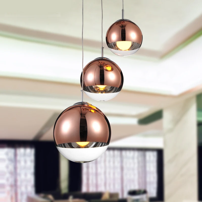 Moderno iluminación led de araña de oro de plata Bola de espejo Hanglamp globo de vidrio Led lámpara de la cocina habitación dormitorio lámpara