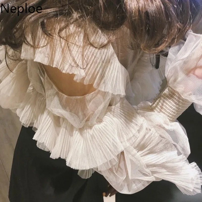 Женские модные рубашки Neploe с рюшами и оборками прозрачный шифоновый топ вырезами