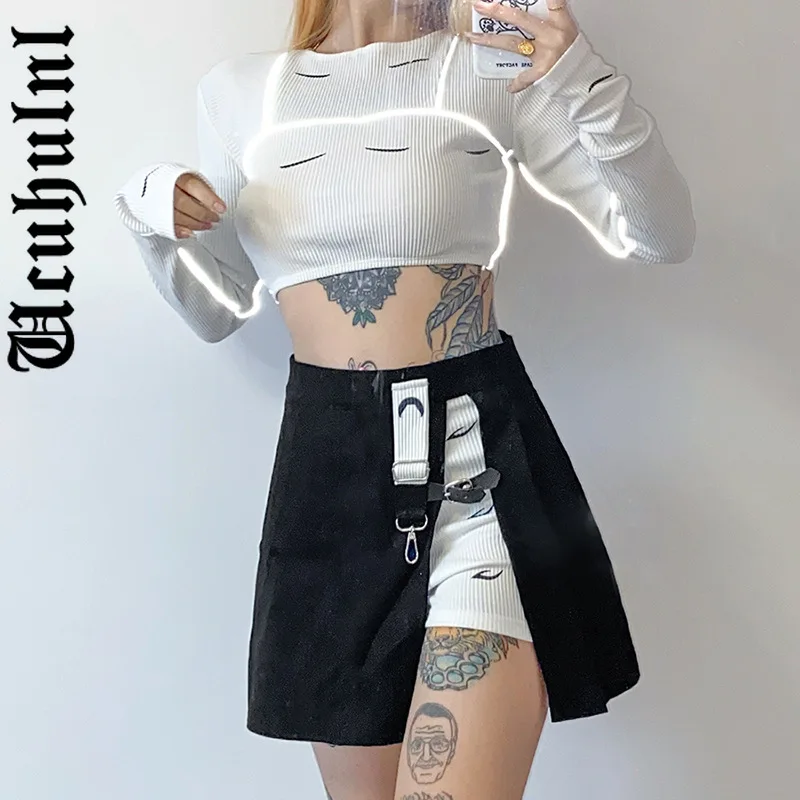 

Ucuhulnl InsGirl осень уличной моды Женская юбка с высокой талией и принтом в стиле пэчворк юбка-трапеция Harajuku гот Y2k пикантные гранж юбка