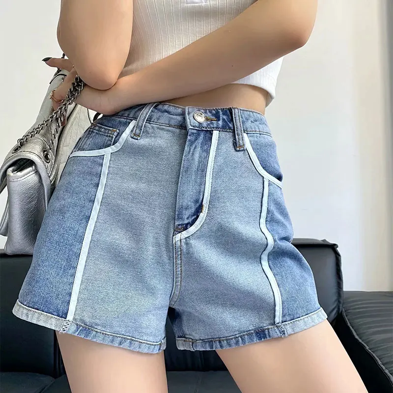 

Women's Summer Fashion Cowboy Shorts 2021Za New High Waist Button Jeans Casual Female Personality Splicing Streetwear Chic