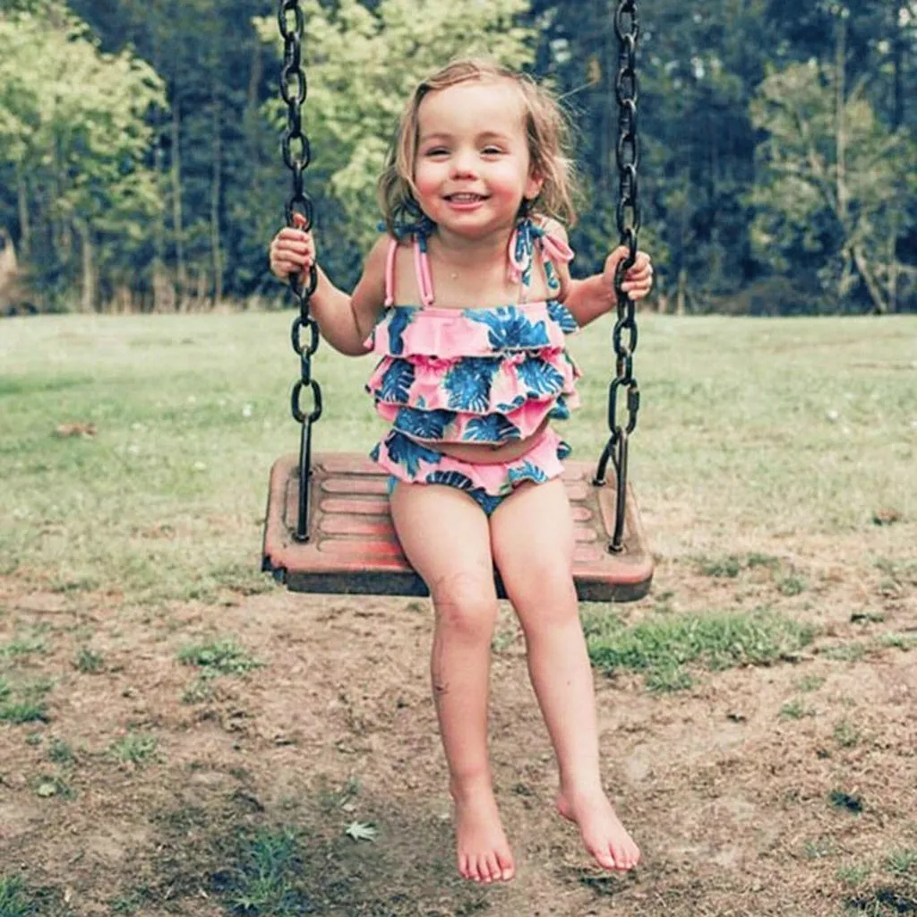 Купальный костюм для маленьких девочек бикини пляжный Пояс чулок купальник + топ