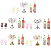 1 set delaicate miniature dollhouse bar counter mini wine bottle champagne glass holder rack play kitchen furniture