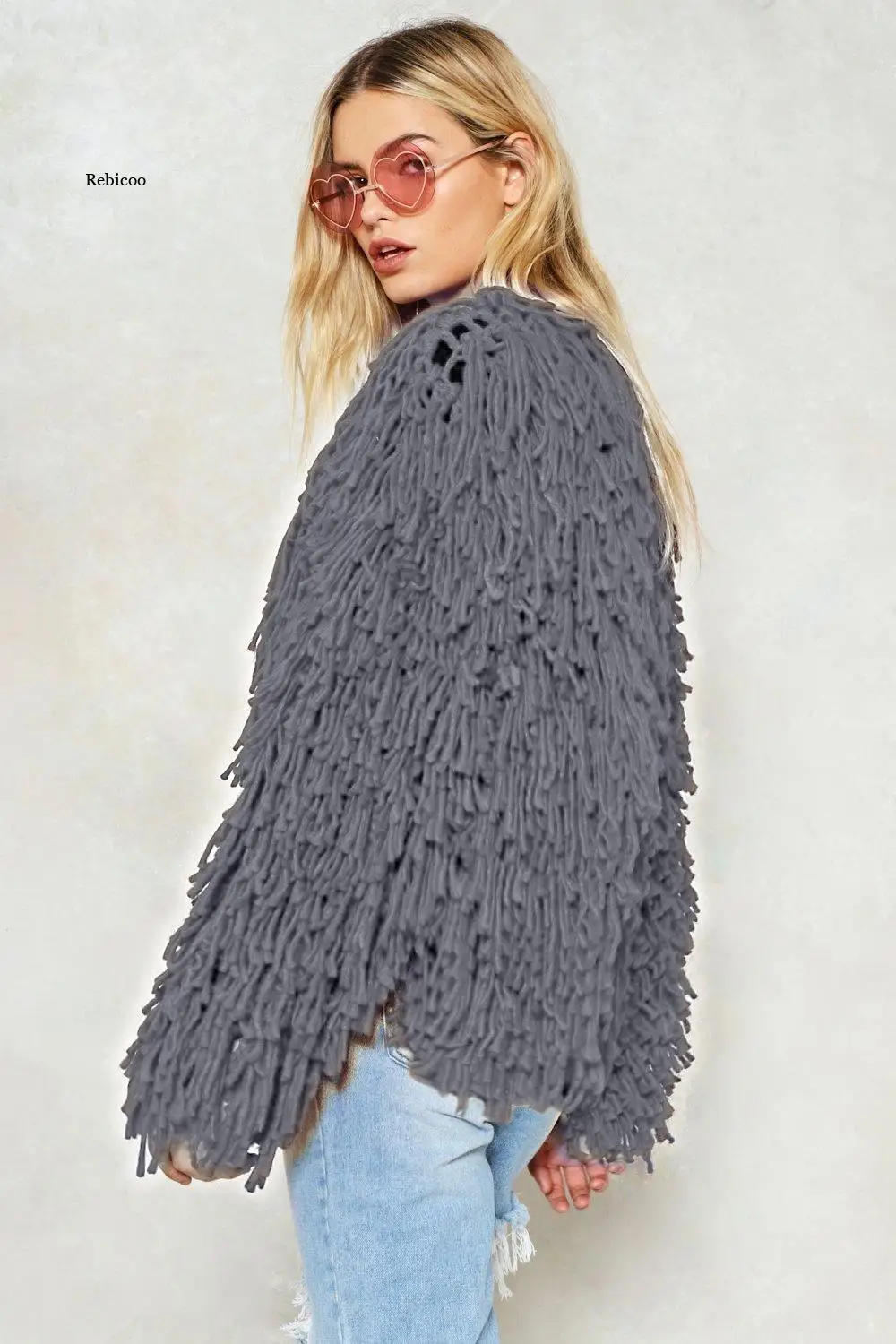 Women Sweater Coat Coarse Yarn Knitted Wool Tassels Crocheted Fuzzy Women Cardigan Fringed Hooked Jacket Pullovers Ol Tops New images - 6