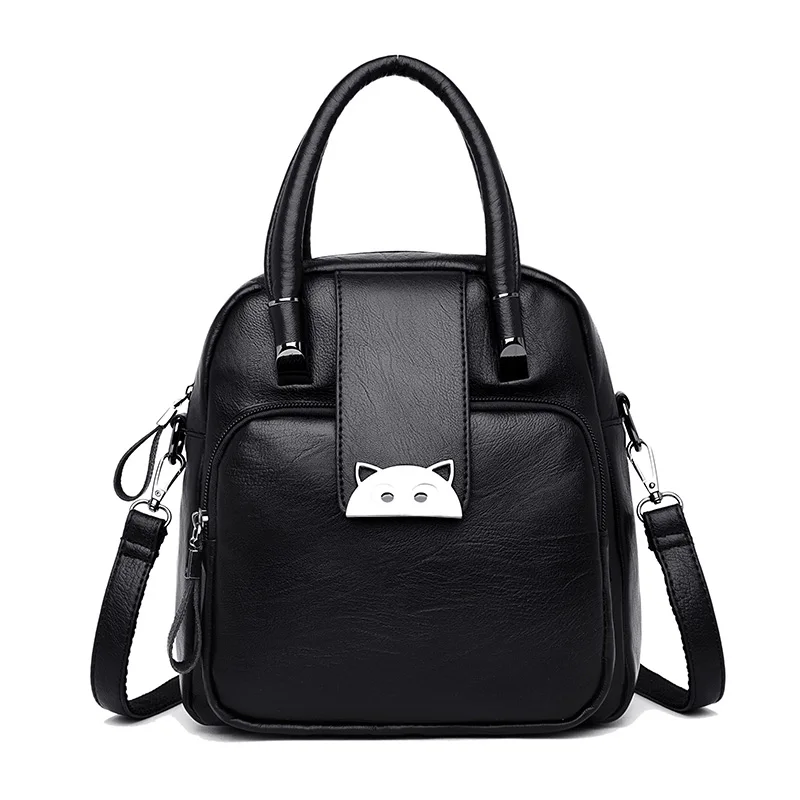 Black Женский металлический кожаный рюкзак женский рюкзак Mochila Feminina Повседневная многофункциональная женская сумка на плечо Sac A Dos дорожная сумка - Цвет: Black