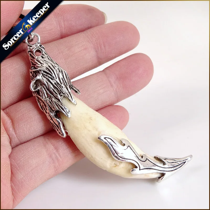 Панк Мода отважный мужской волчий зуб Спайк Кулон настоящая кость ожерелье