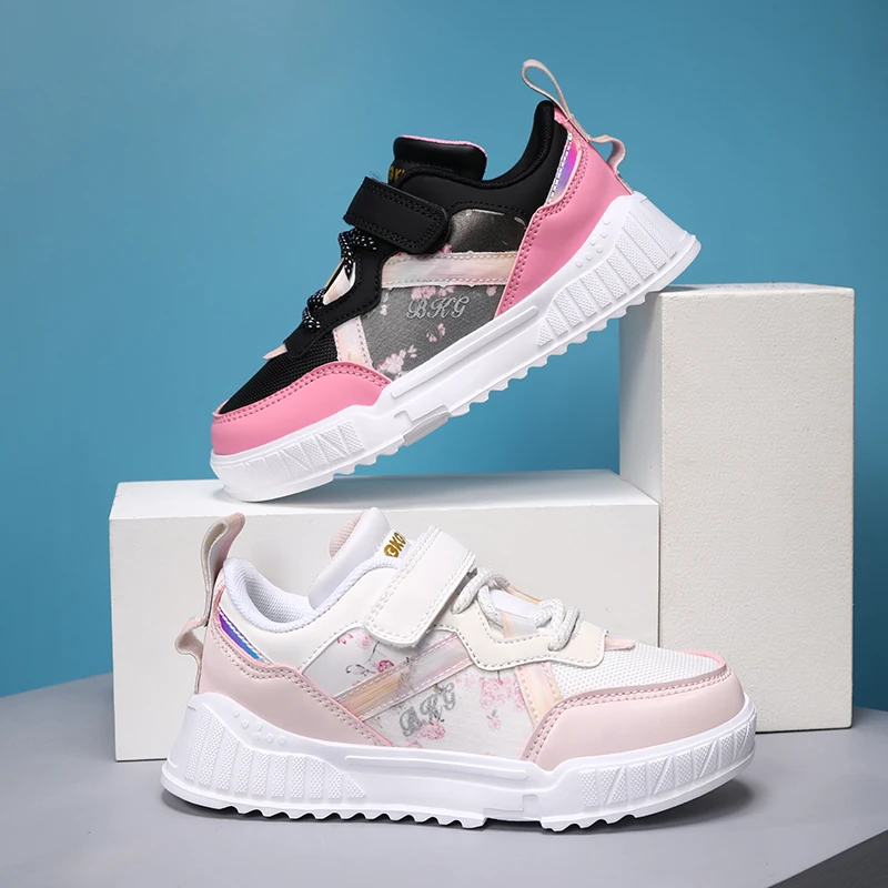 

Kids Shoes 2021 New Feshion Shoes for Girls Casual Sneakers for Girls Lightweight Breathable Princess Shoes Pink Black Flower