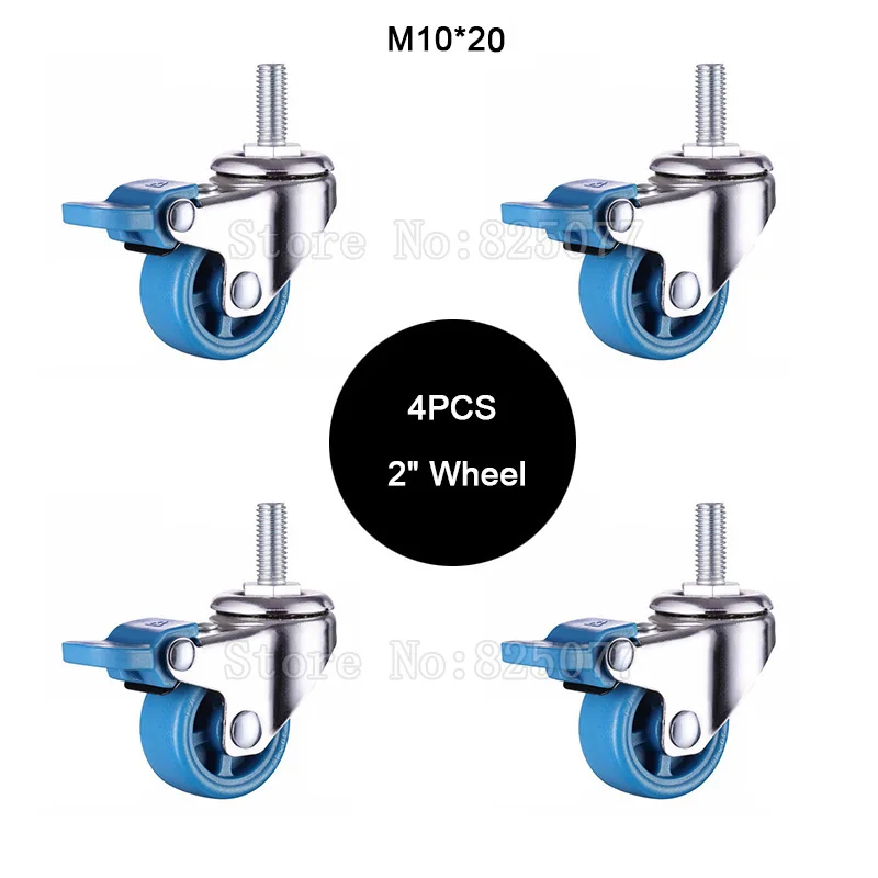 

4PCS 2'' Heavy Universal Swivel Wheels Castors Nylon Mute M10 Platform Trolley Chair Furniture Casters w Brake Max Load 105KG