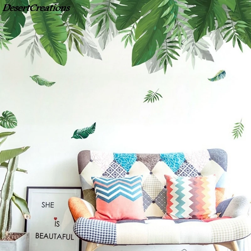 Наклейки на стену с листьями пальмы декор для комнаты в скандинавском стиле