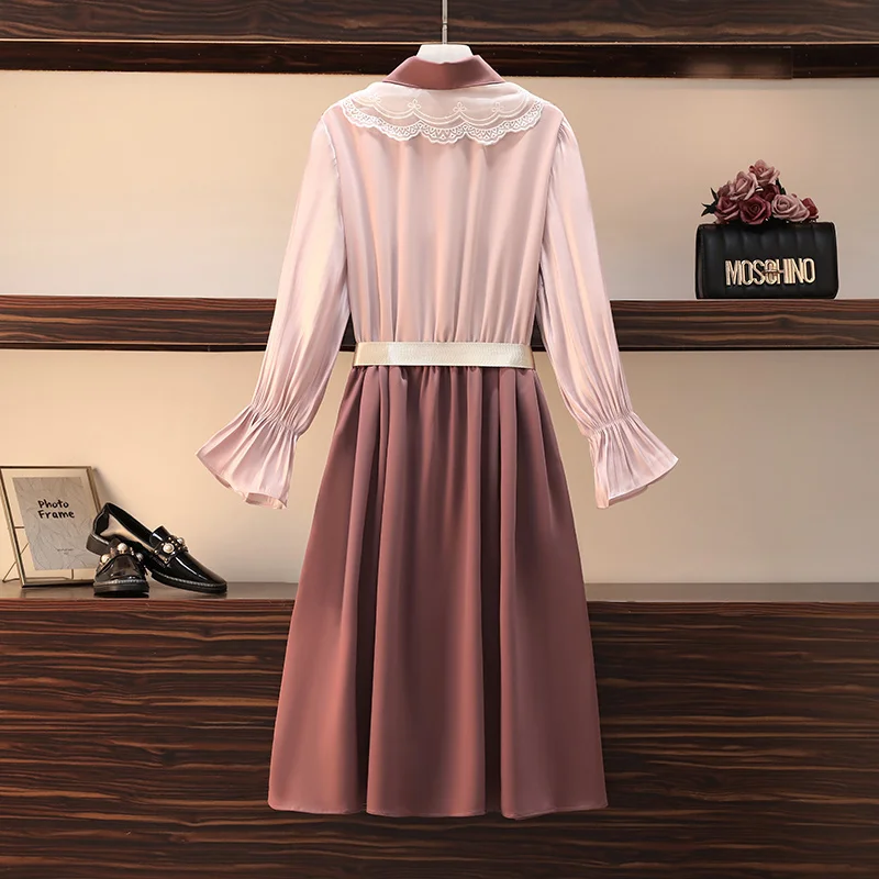 Женское платье средней длины с длинными рукавами приталенное большого размера