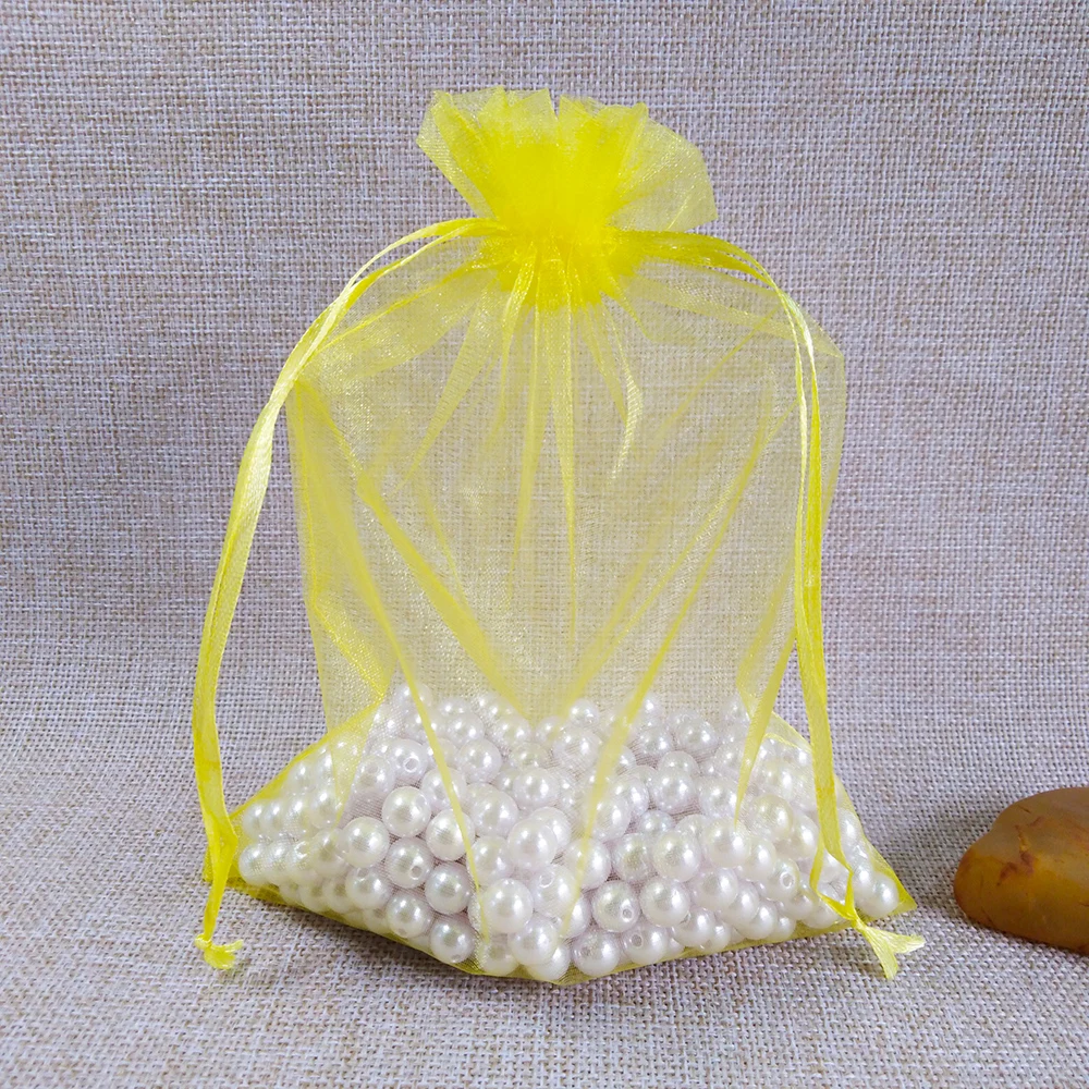 Lemon yellow 25 шт. 17x23 20x30 25x35 30x40 см Упаковка для ювелирных изделий растягивающиеся сумки из органзы, подарочные сумки и сумки для свадебной вечеринки, упаковка для ювелирных изделий - Цвет: Lemon yellow