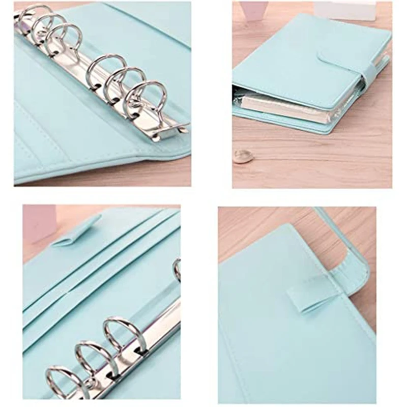 

A6 Leather Notebook Binder,of 6-Hole Waterproof PVC Loose Leaf Zipper Bag Binder Pocket, Suitable for Office and School