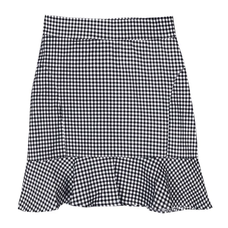 

Sweet Ruffled Women Plaid Mini Skirt For Women Girl Preppy Style High Waist Tight Skirt Summer Thin Lady Casusl Skirts Female
