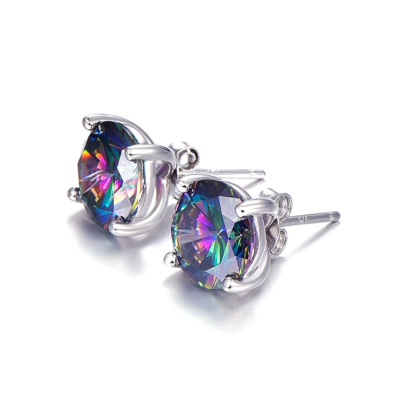 Женские круглые серьги-гвоздики из серебра 925 пробы с натуральным Мистик