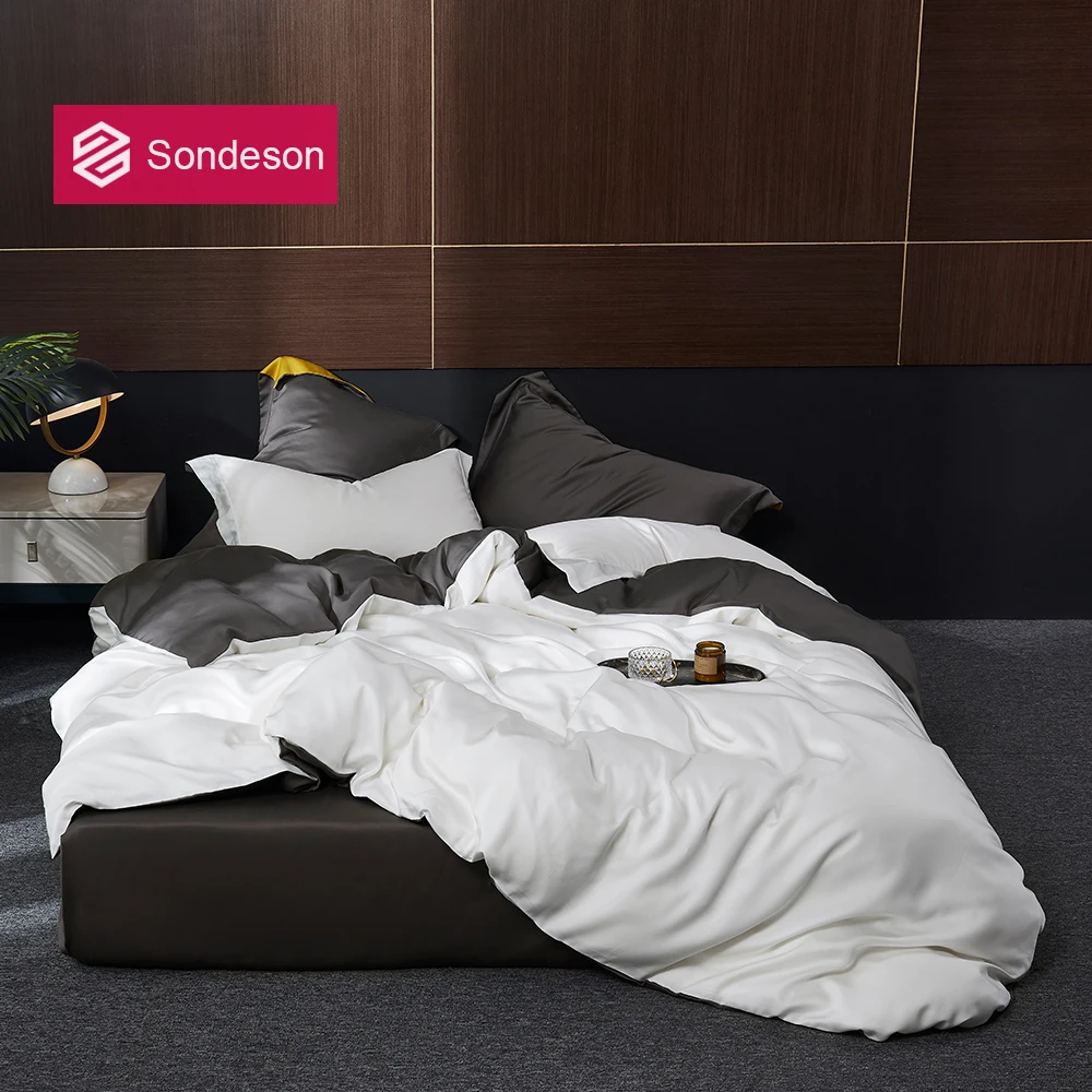 Комплект постельного белья Sondeson 100% шелк белый/серый 25 Момми здоровая кожа