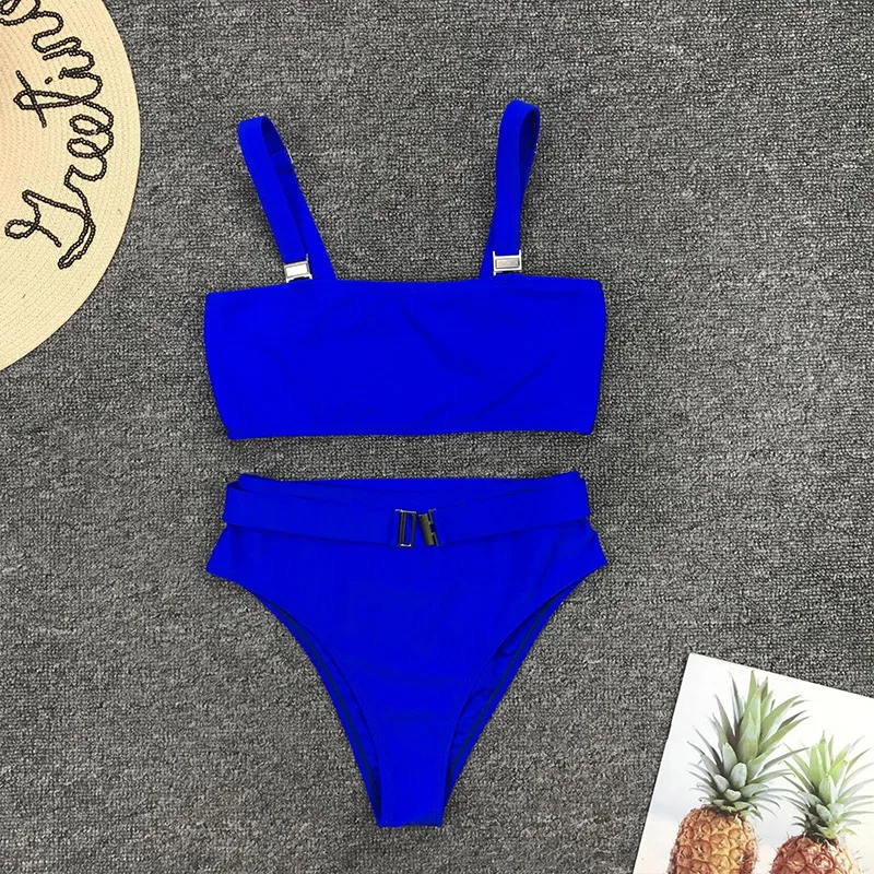 

NATURE ARMOUR 2020 new women's swimsuit bikini sexy swimsuit solid color high waist halter big breasts gathered swimsuit