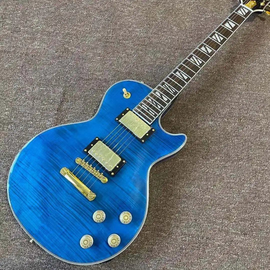 

Custom Electric Guitar.Blue color Tiger flame maple top gitaar.high quality pickups.handmade 6 stings guitarra.mahogany body.