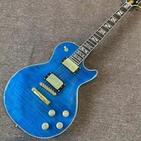 custom electric guitar blue color tiger flame maple top gitaar high quality pickups handmade 6 stings guitarra mahogany body