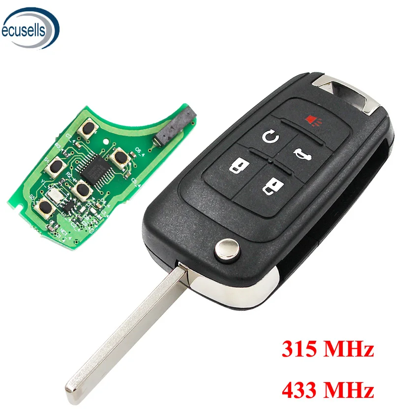 Дистанционный ключ с 5 кнопками для Chevrolet Malibu Cruze Aveo Spark Sail 315/433 МГц ID46 чип 4 + 1 кнопка