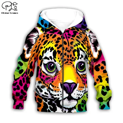 Kids zip hoodies Детские комплекты худи в виде тигра с 3D принтом Лизы франка, Детский свитер с длинными рукавами пальто на молнии пуловер Футболка для маленьких мальчиков и девочек штаны - Цвет: Kids zip hoodies