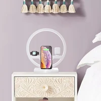 10w wireless charger 3 in 1 dock station fast charging with a round ring light for iphone xr xs max 11 for apple watch 2 3 4