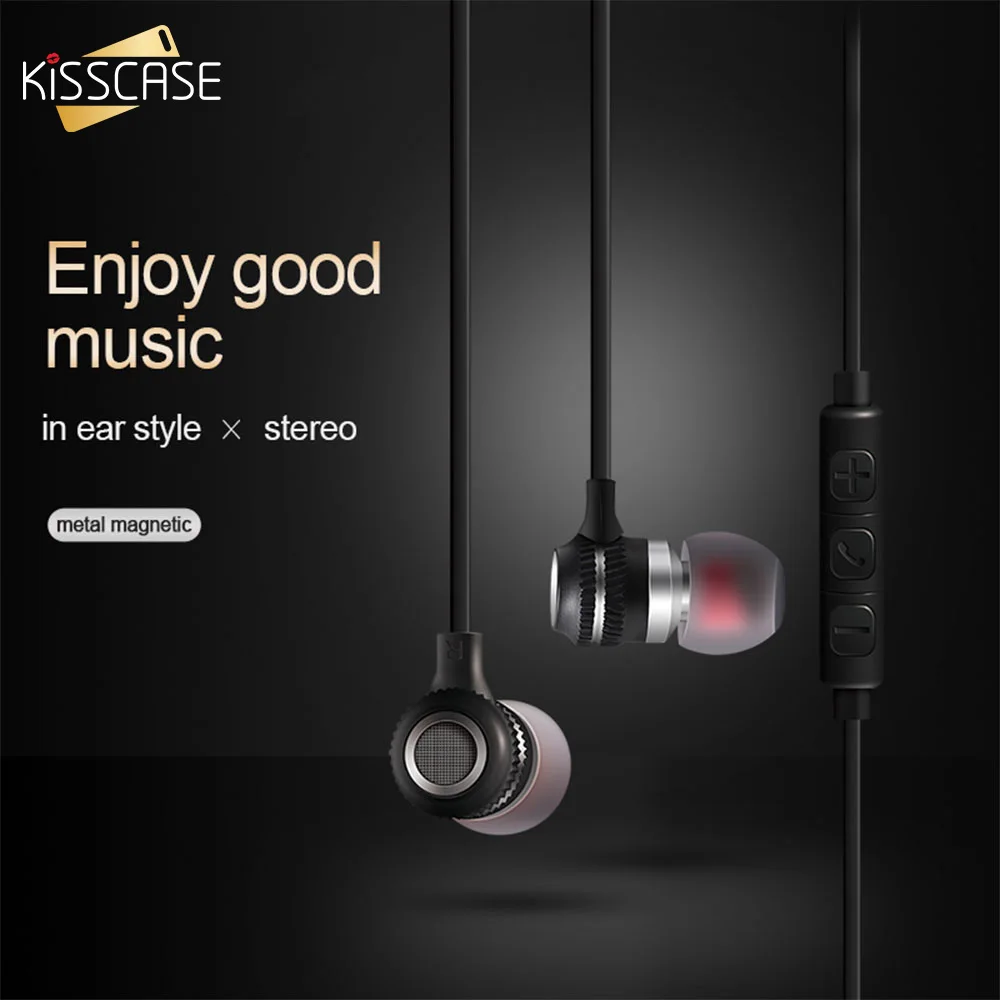 КИСКЕЙС Магнитные наушники с микрофоном 3,5 мм с проводом в ухе, гарнитура для спорта, игр, музыки, стереонаушники