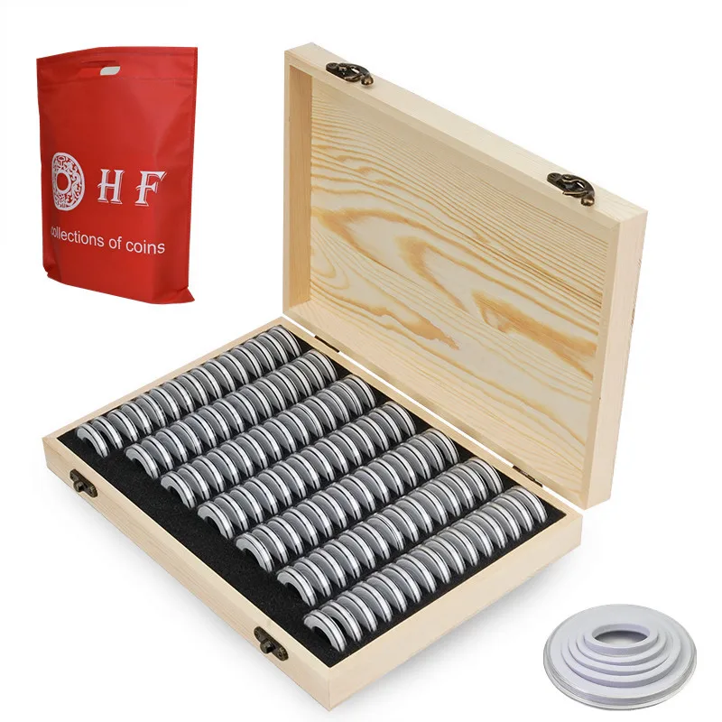 

100PCS Wooden Coin Collection Case With Adjustment Pad Coins Storage Box Adjustable Antioxidative Commemorative Coin Collector