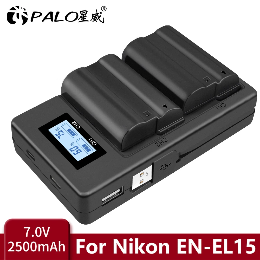 

PALO EN-EL15 EN EL15 ENEL15 Camera Batteries +LCD Dual USB Charger For Nikon D600 D610 D600E D800 D800E D810 D7000 D7100 d750 V1