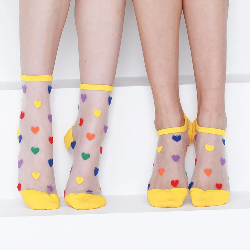 Women Socks 2022 New Fashion Long Transparent Cute Heart Thin Socks Female Summer Casual Sweet Funny Socks Women Korean Style
