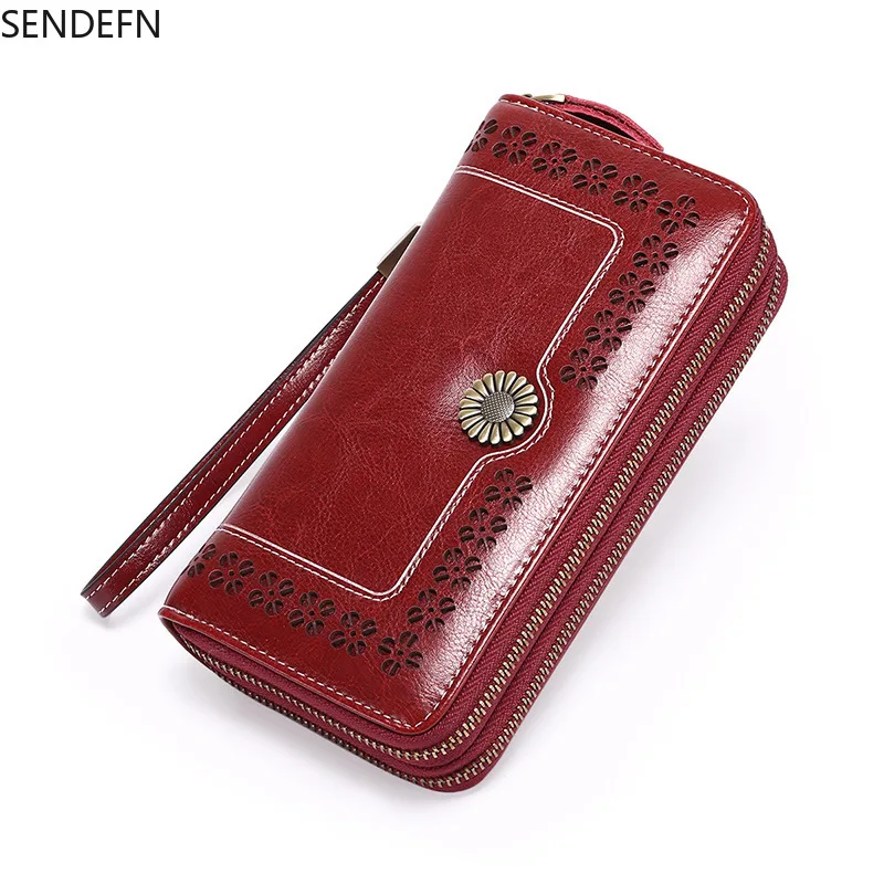 Новинка 2020 Женский кошелек на двойной молнии SENDEFN кожаный Длинный