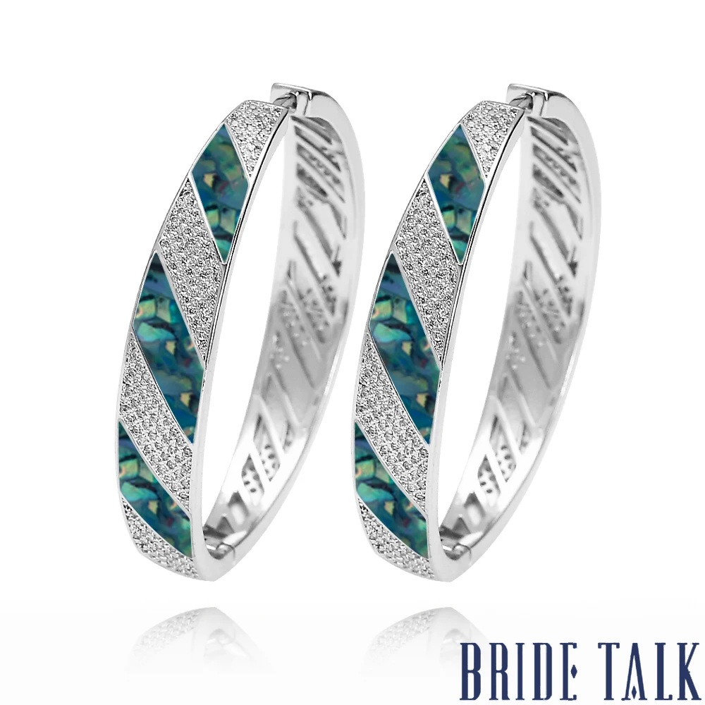 

Bride Talk Sparkling Blue Shell Zircon Round Attractive Fashion Earrings For Women Europe Africa Jewelry Christmas Banquet Gift