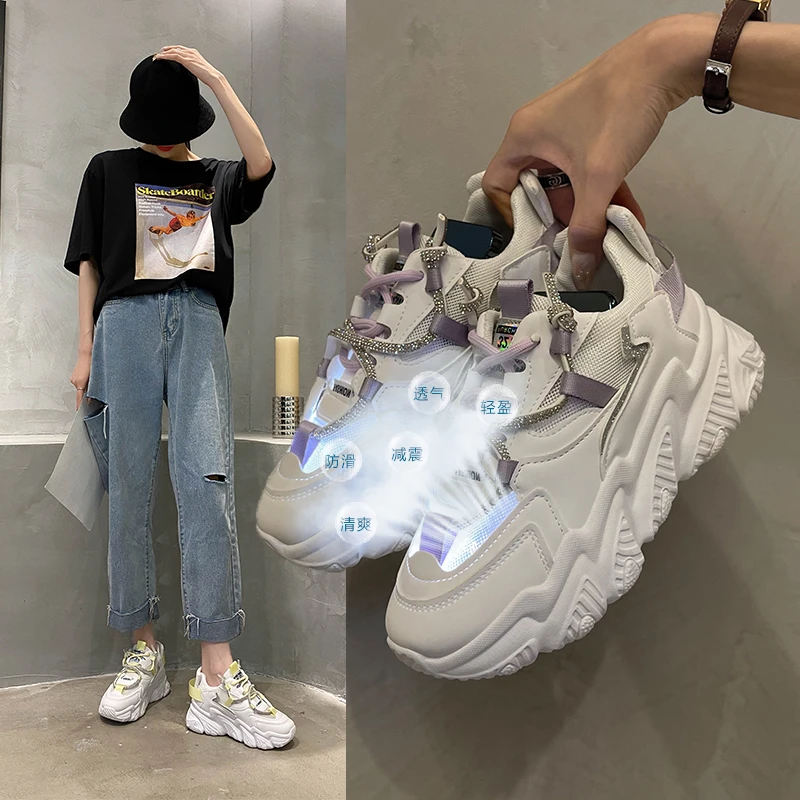 

Fashion Sneakers for Women Summer Flat Sports Sneaker TPR Platform Chunky Vulcanized Shoes Hollow Color Matching Round Head