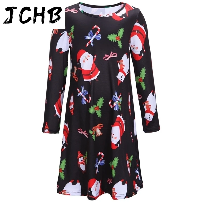 

Girl Mother Christmas Dress Casual O Neck Long Sleeve Women Children Printed Dress Festival Parent-Child Family Matching Outfits