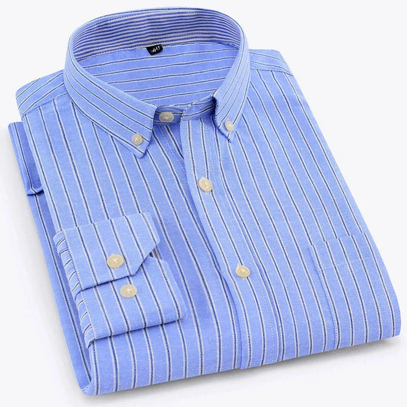 Мужская Повседневная рубашка из ткани Оксфорд полосатая дышащая с длинными
