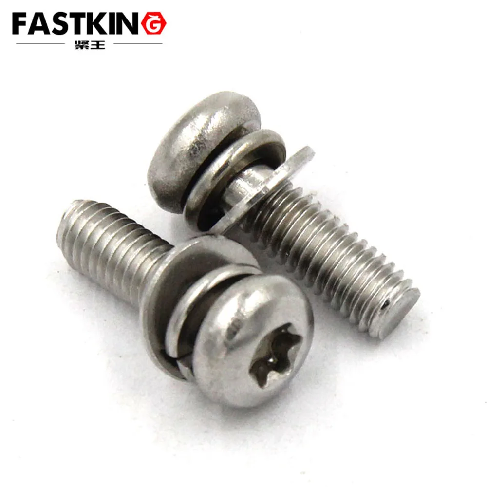 

20-50Pcs/Bag M3 M4 M5 304 Torx Pan Head With Washer Stainless Steel Three Combination Machine Sems Screw