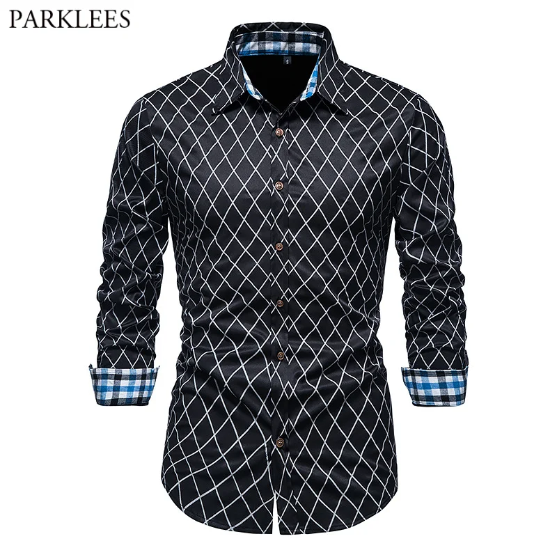 

Мужская мода лоскутное клетчатое платье рубашки 2021 брендовая новая рубашка в клетку с длинным рукавом мужская деловая Повседневная Формал...